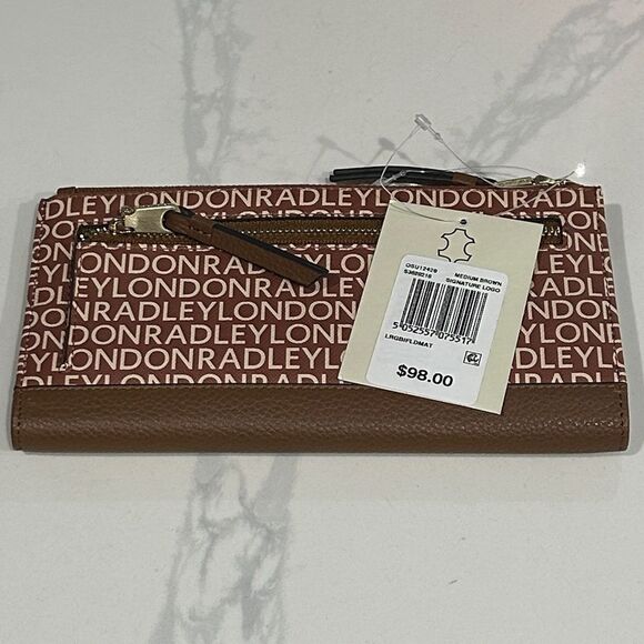 Radley London Signature Logo Print Leather Brown Bifold - NWT - Picture 3 of 6